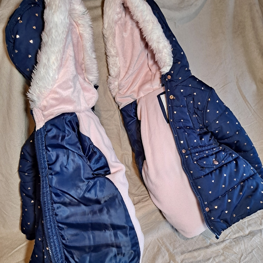 Carter's Girls Puffer Jackets Blue with Gold Hearts Size 4T